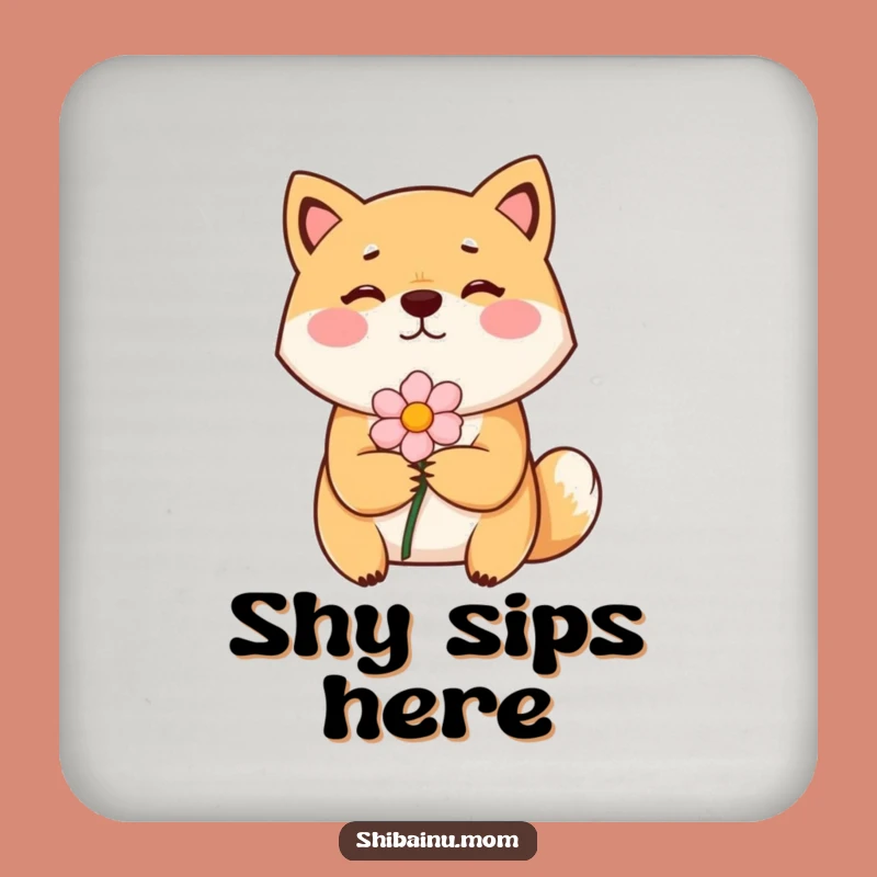 Funny Bashful Shiba Inu Coaster - Shy Flower Giving Drink Protector