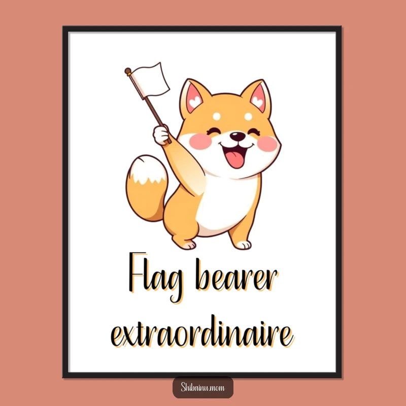 Funny Excited Shiba Inu Flag Waving Poster - Festive Wall Decor