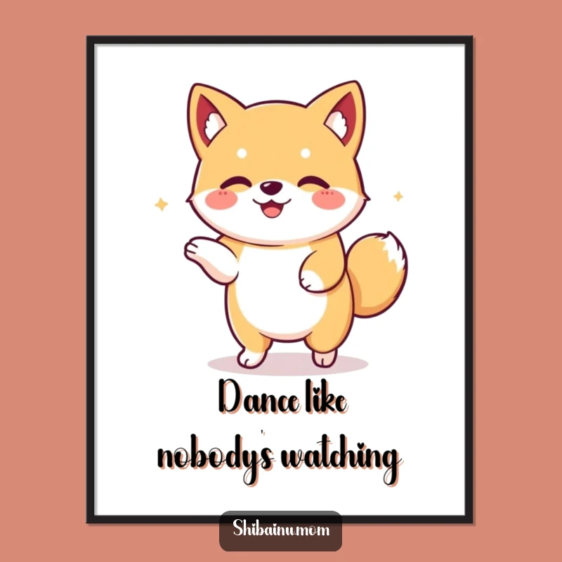 Funny Kawaii Shiba Inu Dance Poster: Floppy Eared Pup for a Happy Wall!