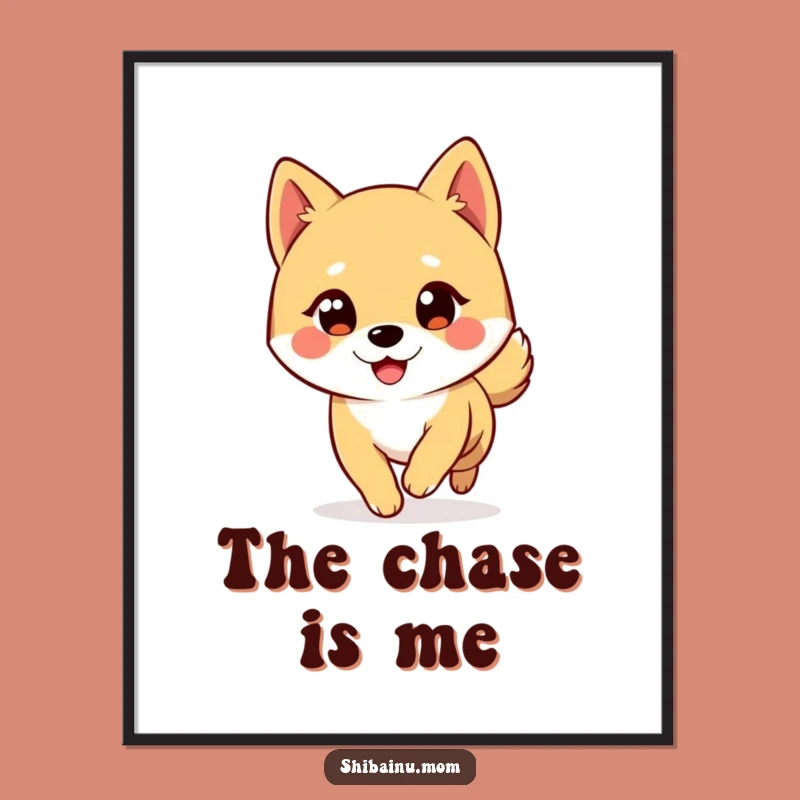Funny Shiba Inu Big Eyes Winking Tail Chase Poster, Quirky Humorous Wall Art