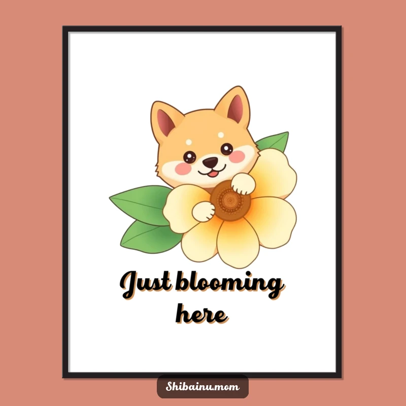 Funny Shiba Inu Flower Poster: Peek-a-Boo, Cute Wall Art, Floral Decor