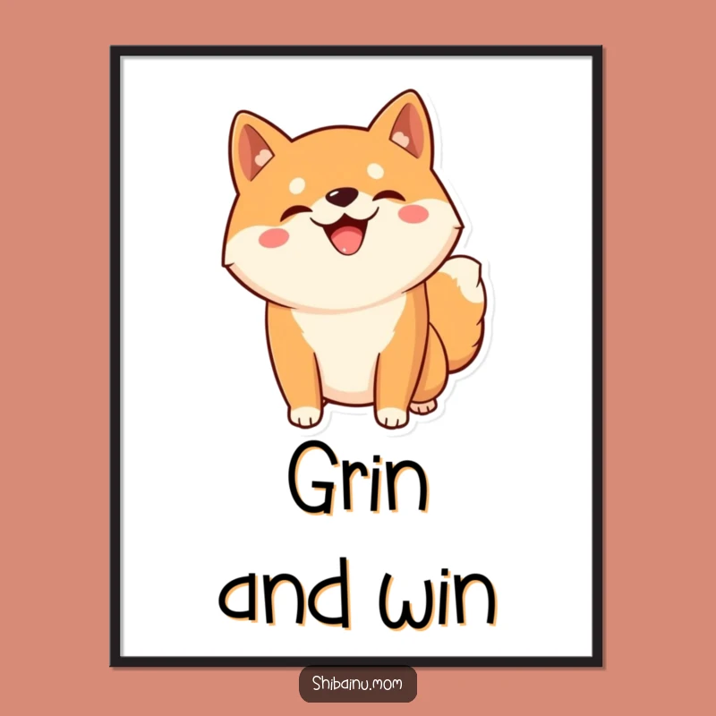 Funny Kawaii Shiba Inu Poster - Silly Grin Dog Art