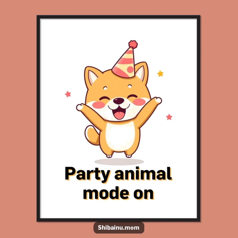 Funny Kawaii Shiba Inu Party Poster: Excited Dog, Whimsical Art