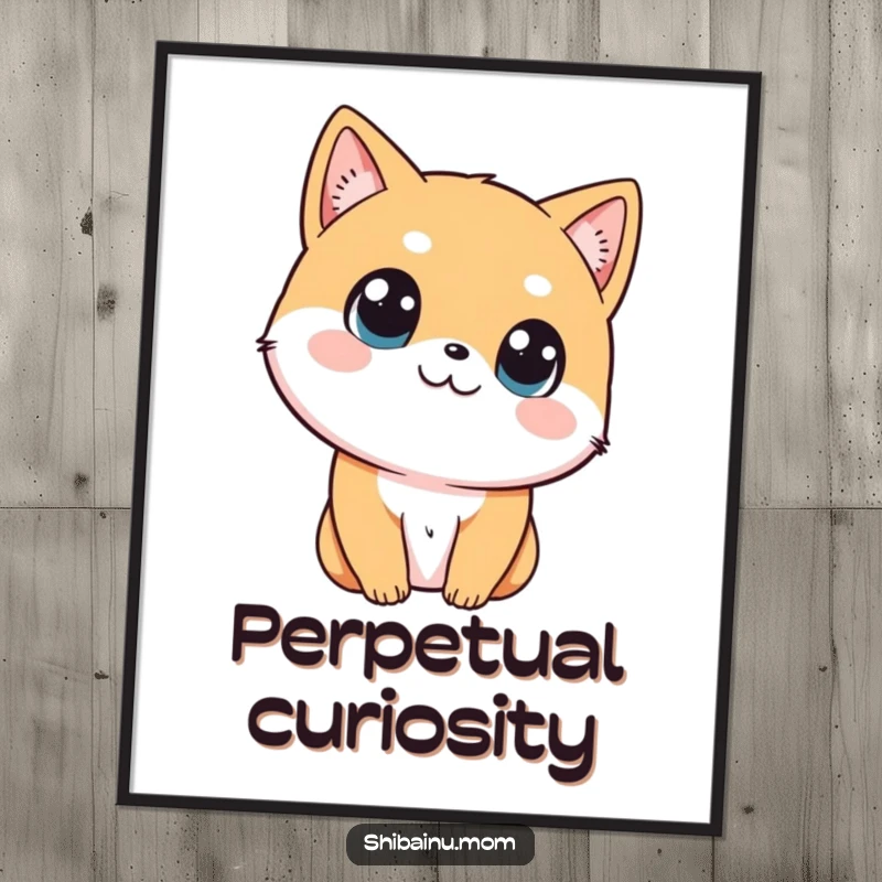 Funny Shibainu poster depicting a dog tilting its head with large, curious eyes, inviting contemplation.