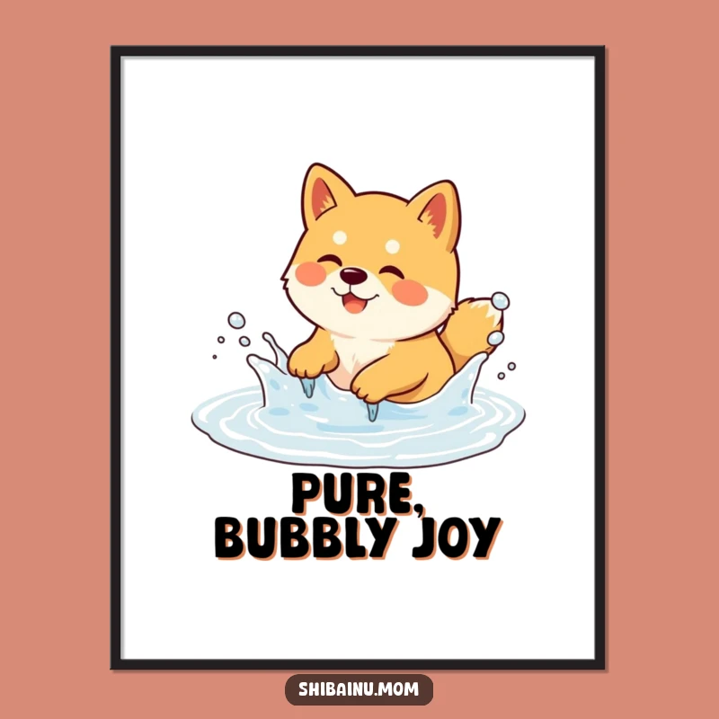 Funny Shiba Inu Poster - Puddle Splashing, Whimsical Wall Art Gift