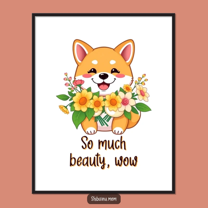 Funny Shiba Inu Flower Poster: Wide Smiles for Your Walls