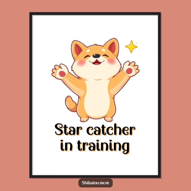 Funny Shiba Inu Star Poster: Catching Dreams, Magical Wall Art, Wish Decor