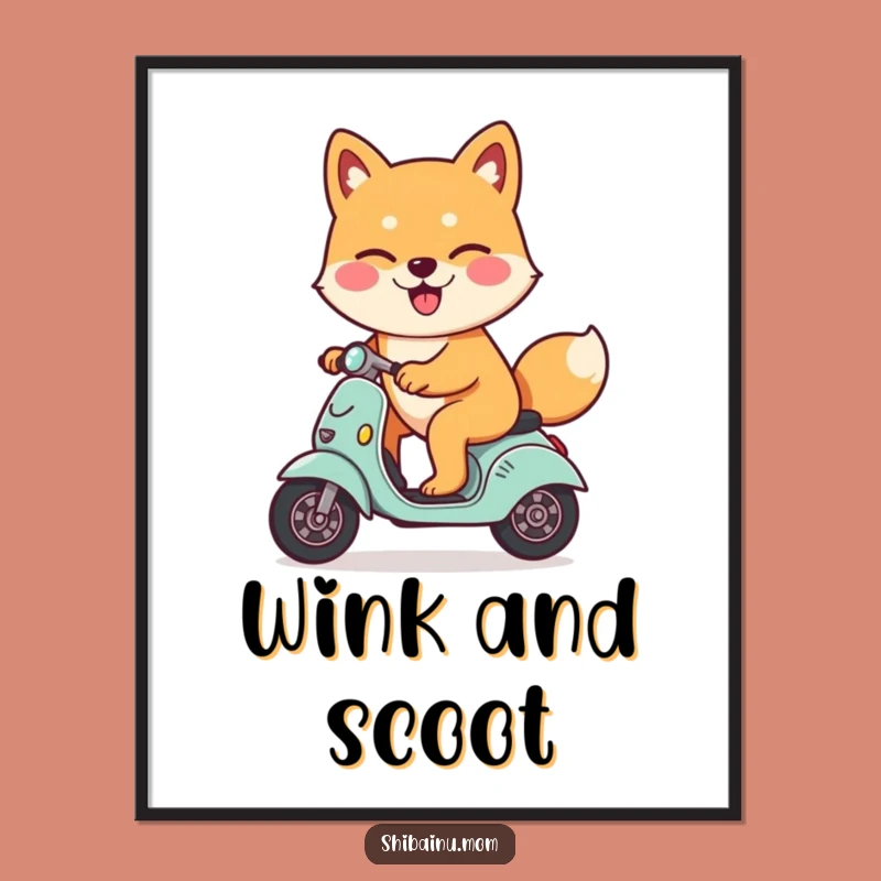 Funny Shiba Inu Scooter Poster - Winking Dog Art Print, Great Gift