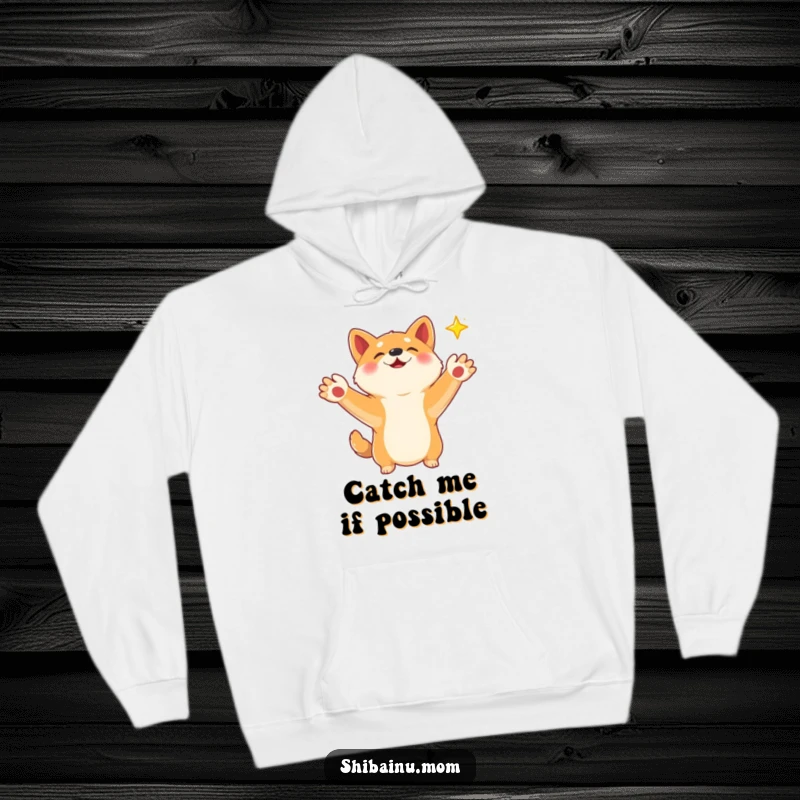 Funny Shiba Inu hoodie showing the character with paws outstretched, reaching to catch a falling star, offering comfort and magical inspiration.