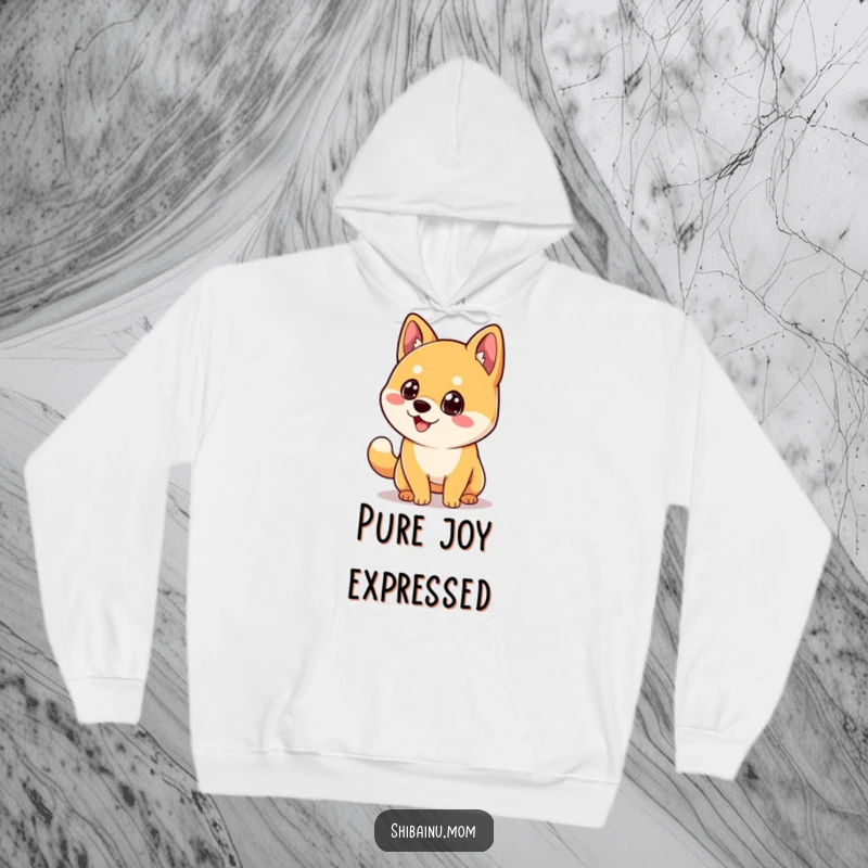 Funny Kawaii Shiba Inu Hoodie, featuring a dog with big eyes joyfully wagging its tail, for cozy warmth.