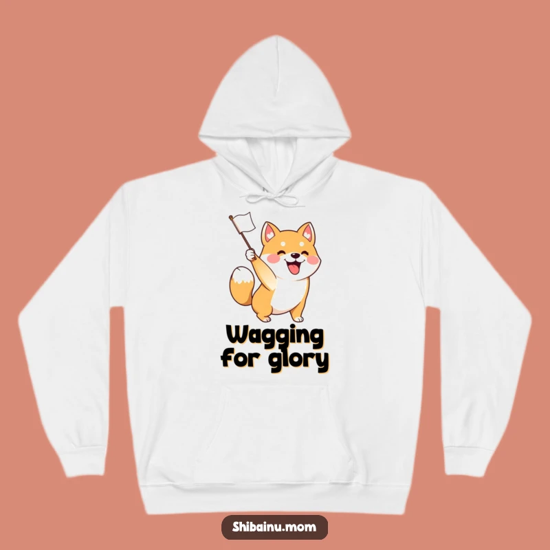 Funny Excited Shiba Inu Flag Waving Hoodie - Cozy Celebration Gear