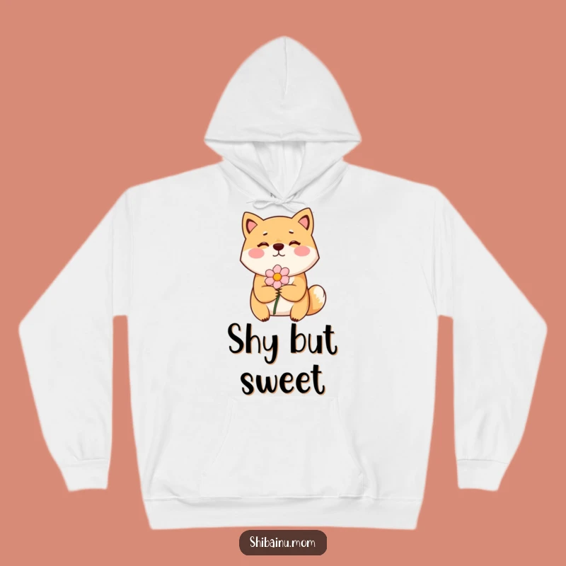 Funny Bashful Shiba Inu Hoodie - Shy Flower Giving Dog Sweatshirt