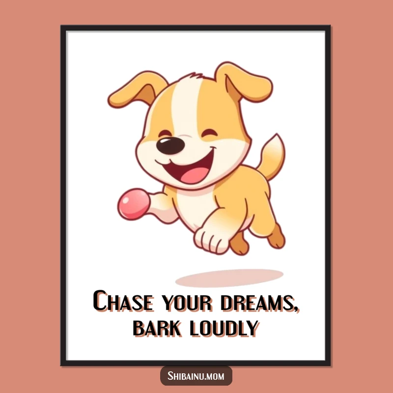 Free Printable Dog Wall Art: Energetic Grinning Dog Ball Downloadable Playful Decor