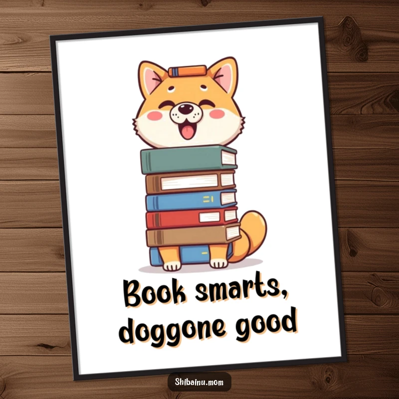 Funny Free Printable Proud Shiba Inu Wall Art, a dog balancing books on its head, smart home decor, printable art.