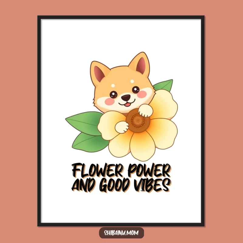 Free Printable Peekaboo Shiba Inu Wall Art: Flower Surprise, Funny Downloadable Art