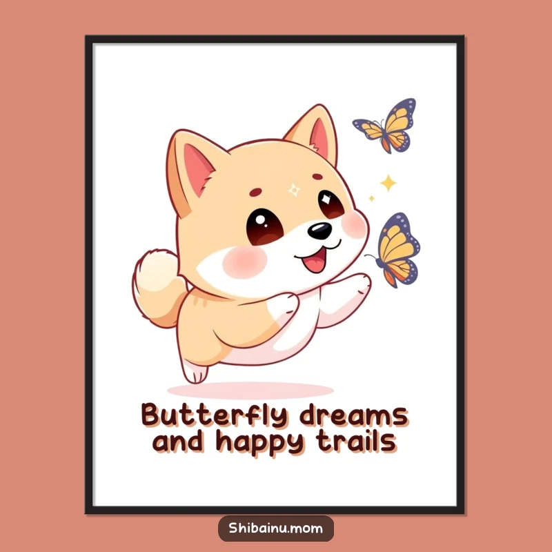 Free Printable Shiba Inu Butterfly Wall Art: Sparkling Eyes, Funny Downloadable Art