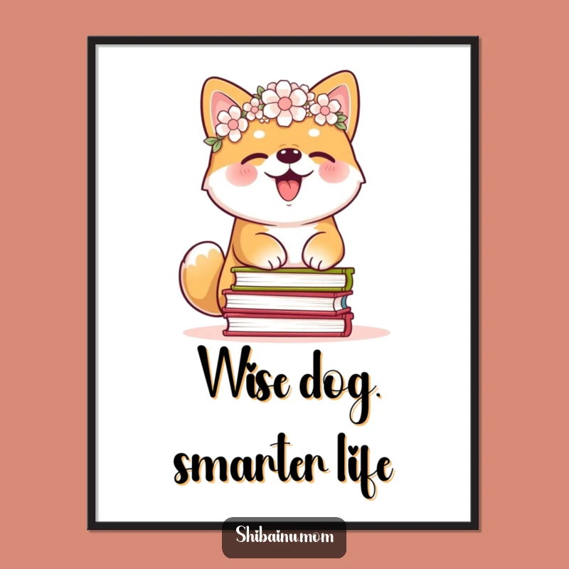 Free Printable Shiba Inu Wall Art: Giggling Bookworm Dog, Funny Humorous Downloadable Art