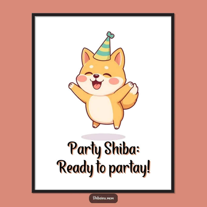 Free Printable Shiba Inu Wall Art: Party Hat Joy Jump Funny Downloadable