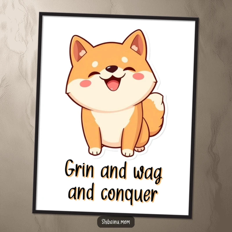 Funny free printable Kawaii Shiba Inu art, striking a playful pose with a silly, infectious grin, full of character.