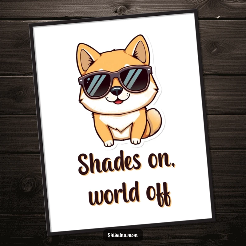Funny Free Printable Wall Art: A Shiba Inu in oversized sunglasses, posing confidently, cool humorous decor.
