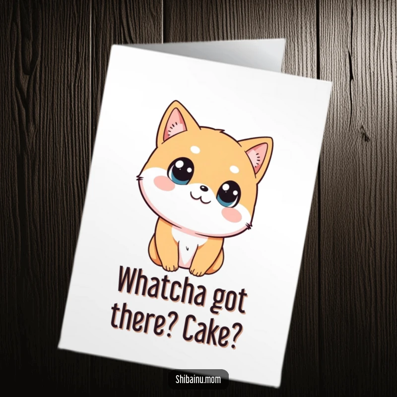 Funny Free Printable Birthday Card: Shibainu tilting head with big curious eyes, a sweet and downloadable greeting.