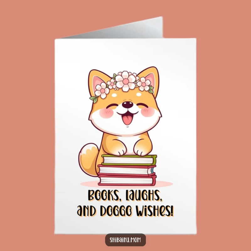 Free Printable Shiba Inu Birthday Card: Giggling Bookworm Dog Funny Downloadable Gift