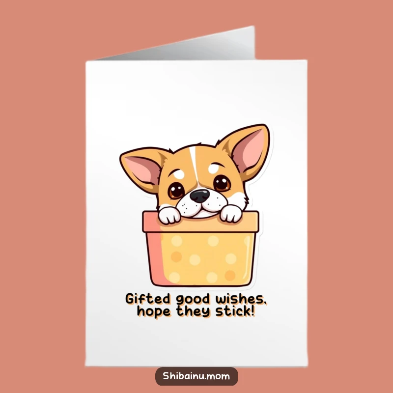 Free Printable Dog Birthday Card: Funny Alert Ears Dog in Gift Box Downloadable