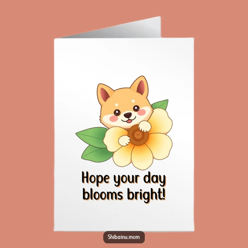 Free Printable Peekaboo Shiba Inu Birthday Card: Flower Surprise, Funny Downloadable Gift