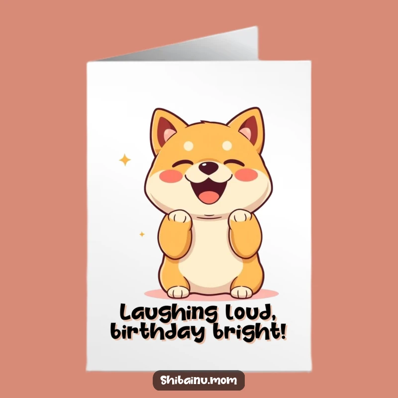 Free Printable Birthday Card: Laughing Shiba Inu, Paws Up Fun, Hilarious Downloadable Gift