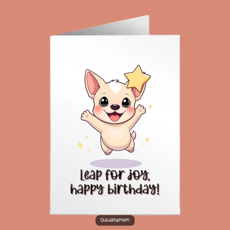 Free Printable Birthday Card: Tiny Dog Leaping Star - Funny Downloadable Gift