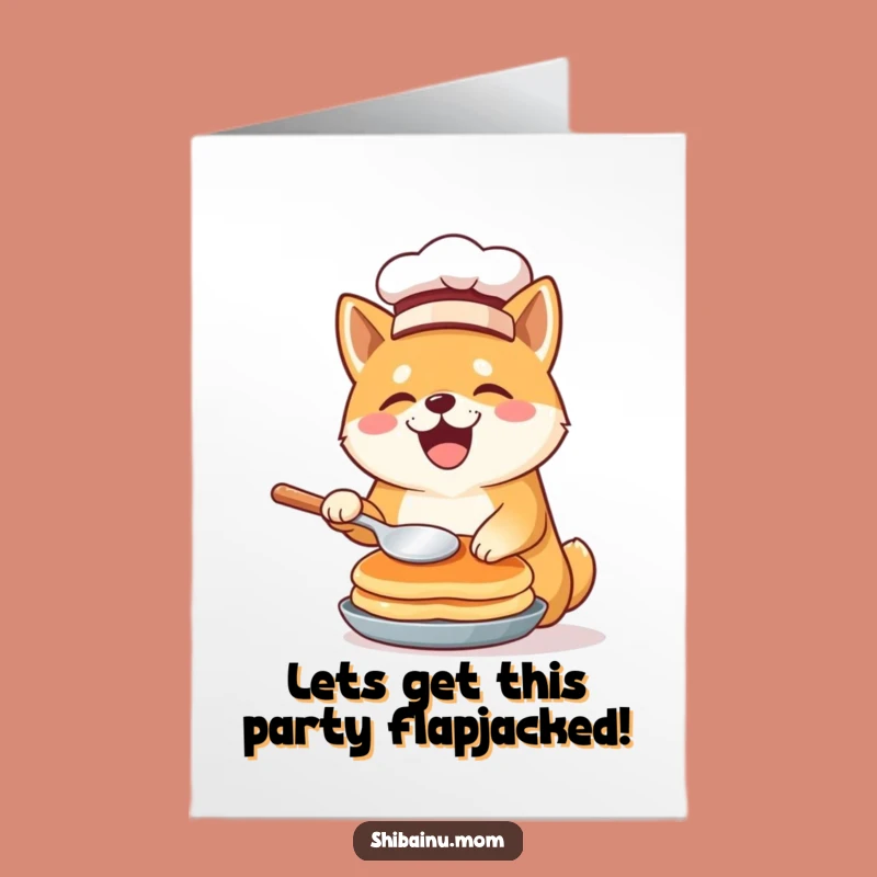 Free Printable Chef Shiba Inu Birthday Card: Pancake Flip, Funny Downloadable Gift for Foodies