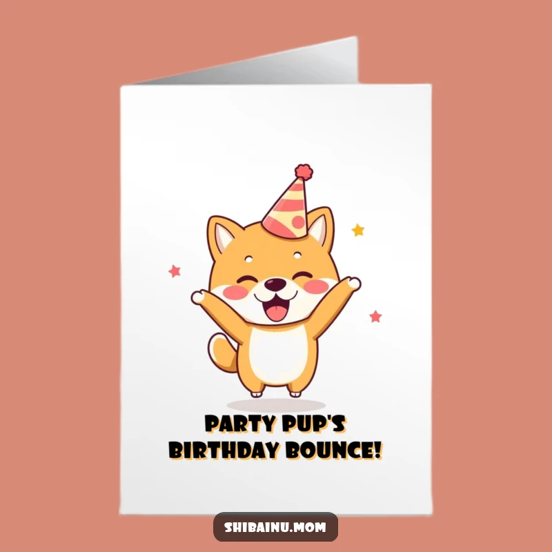 Free Printable Birthday Card: Party Shiba Inu, Exciting Bounce, Hilarious Downloadable Gift
