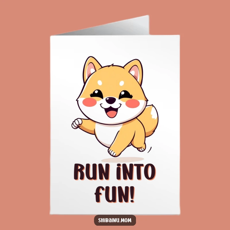 Free Printable Birthday Card: Joyful Running Shiba Inu, Funny Downloadable Gift