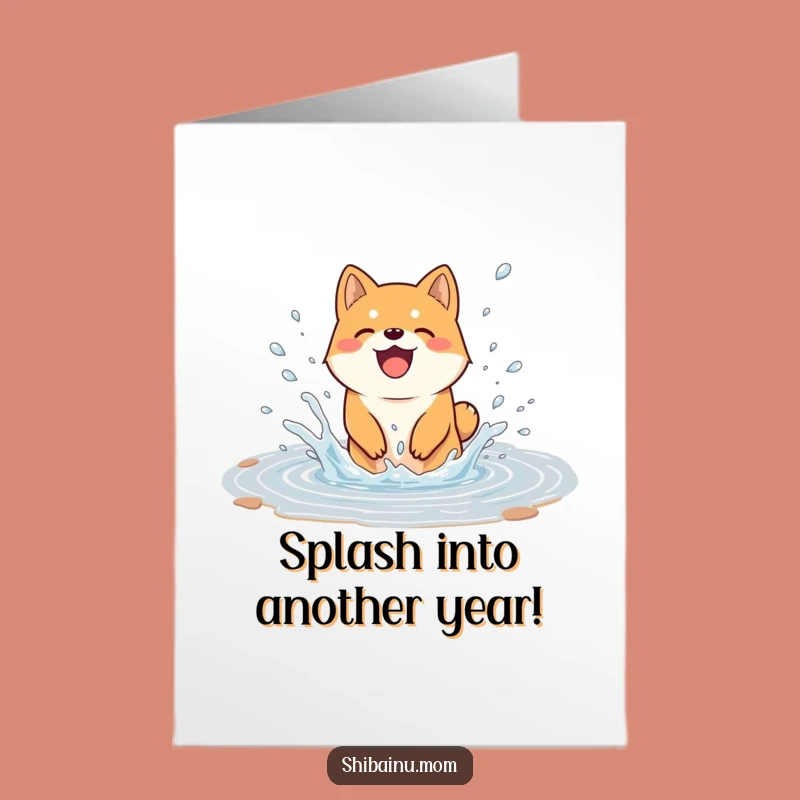 Free Printable Birthday Card: Splashy Shiba Inu Fun, Funny Downloadable Gift