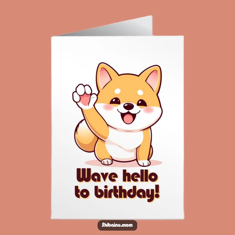 Free Printable Birthday Card: Waving Shiba Inu, Funny Downloadable Gift