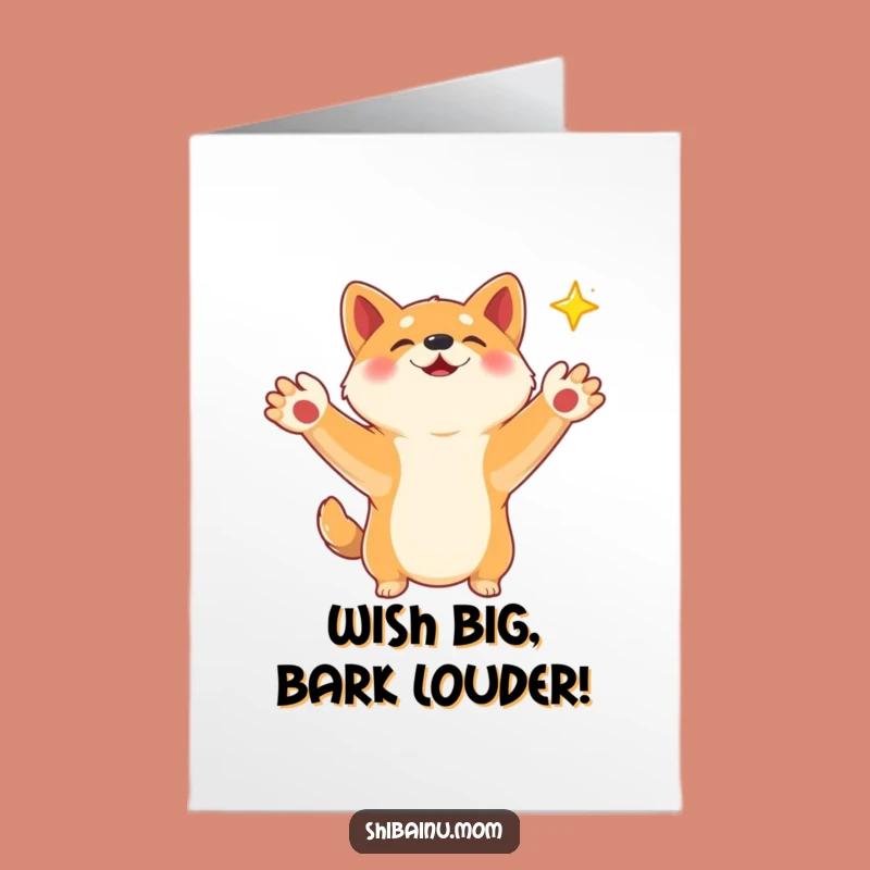 Free Printable Wish Shiba Inu Birthday Card: Catching Star, Funny Downloadable Gift