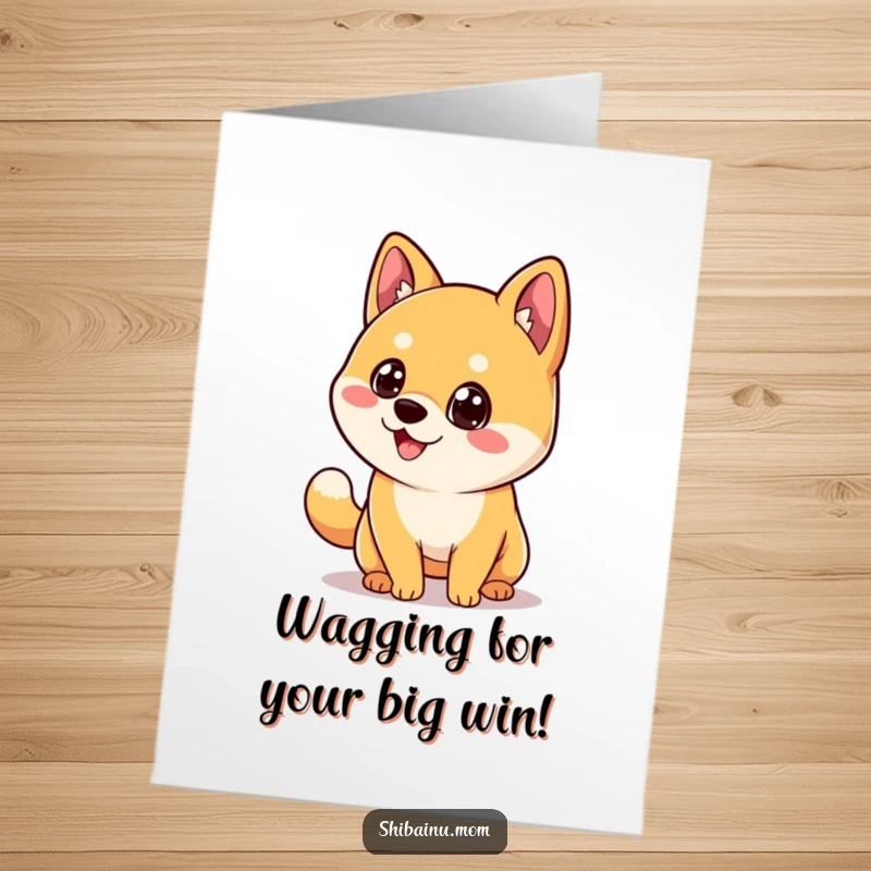 Funny Free Printable Congratulations Card: Kawaii Shiba Inu joyfully wagging its tail, celebrating your achievement with pure happiness.
