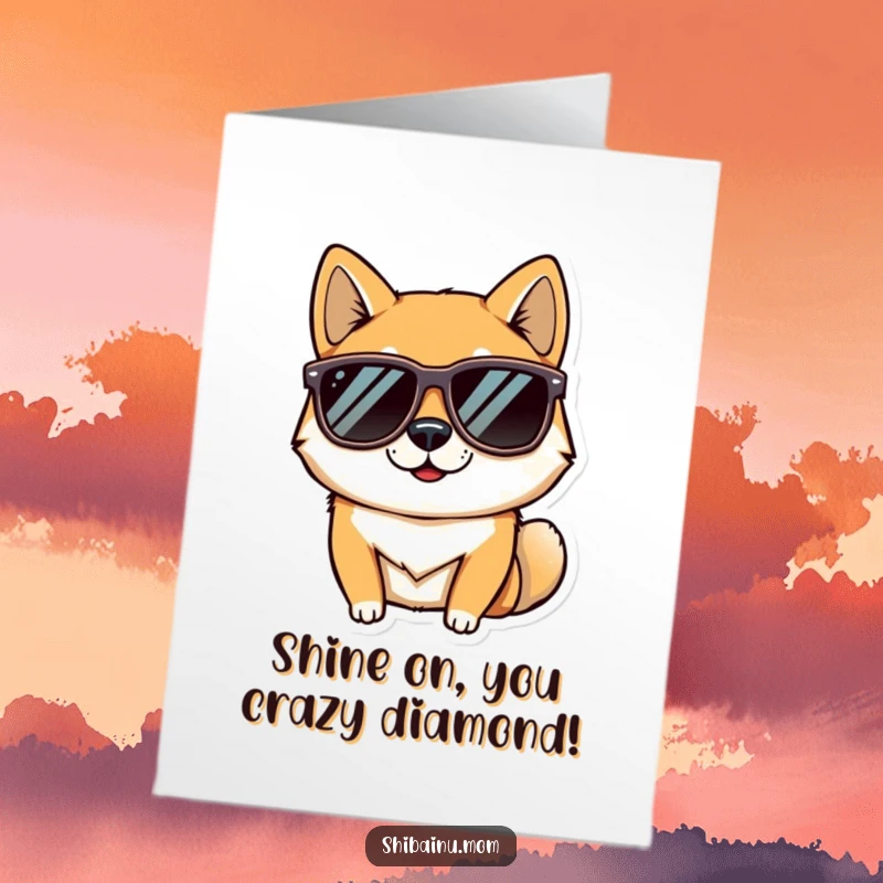 Funny Free Printable Congratulations Card: Shiba Inu in big sunglasses, exuding confidence, perfect downloadable gift.