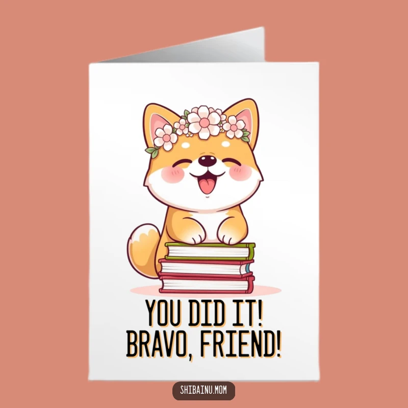 Free Printable Shiba Inu Congrats Card: Giggling Book Dog, Funny Downloadable Gift!