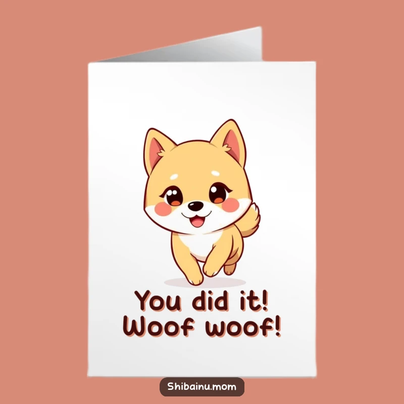 Free Printable Shiba Inu Congrats Card: Winking Dog Tail Chase Funny Downloadable Gift