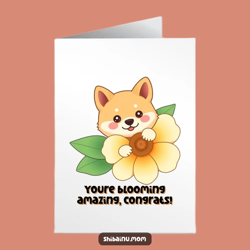 Free Printable Peekaboo Shiba Inu Congrats Card: Flower Surprise, Funny Downloadable Gift