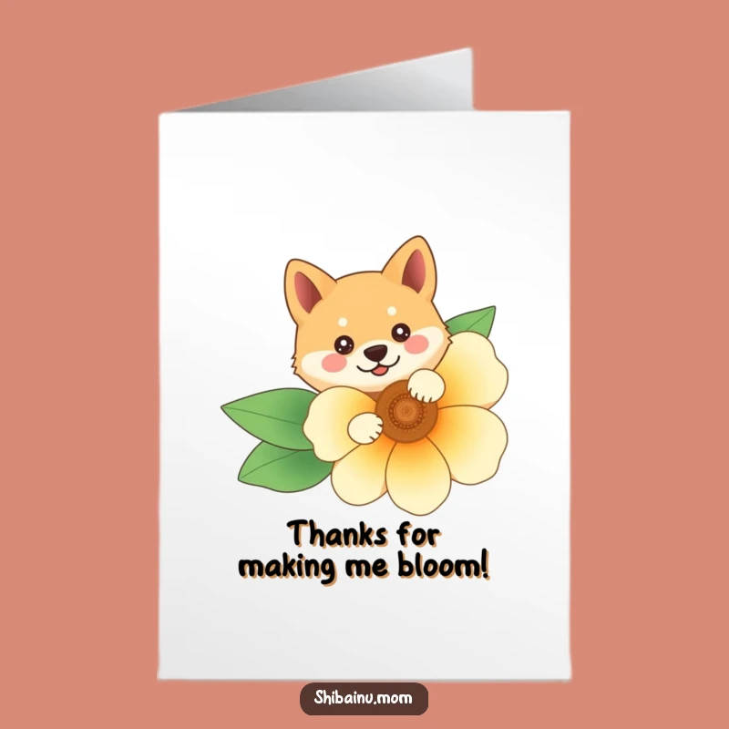 Free Printable Peekaboo Shiba Inu Thank You Card: Flower Surprise, Funny Downloadable Gift