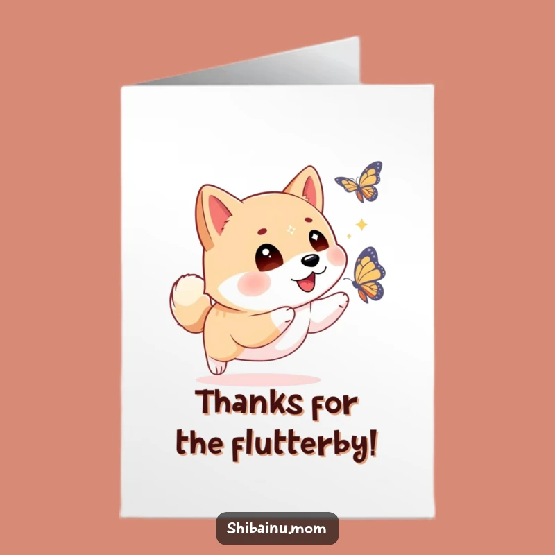 Free Printable Shiba Inu Butterfly Thank You Card: Sparkling Eyes, Funny Downloadable Gift