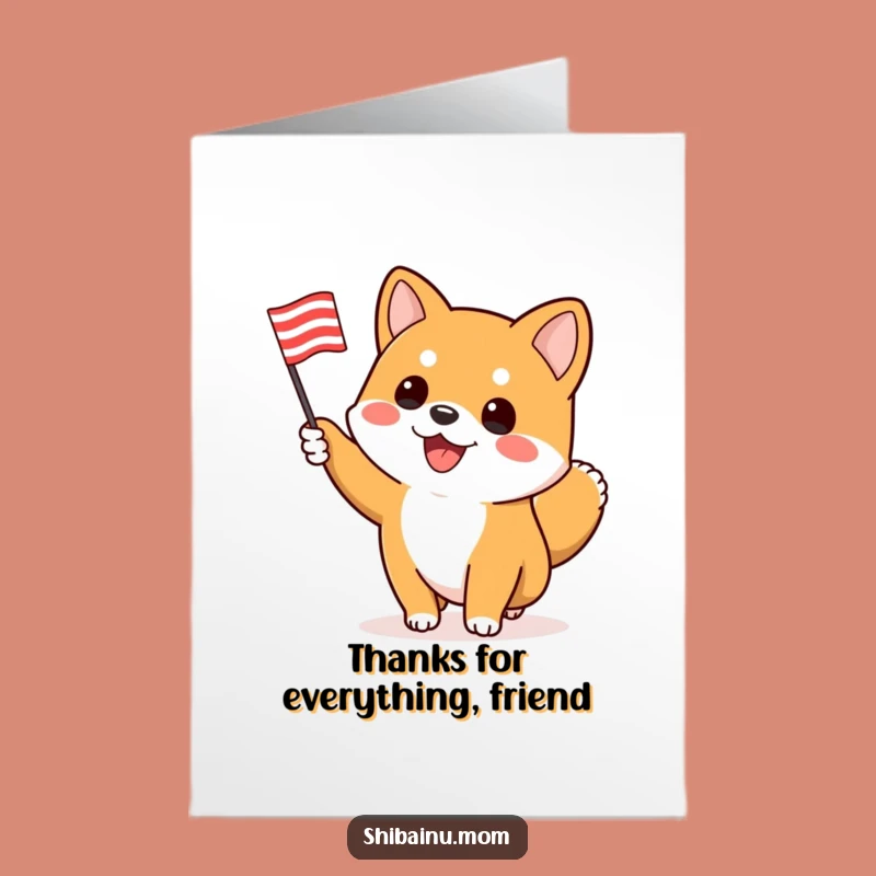 Free Printable Shiba Inu Thank You Card: Waving Flag, Cheerful Dog, Downloadable Gratitude