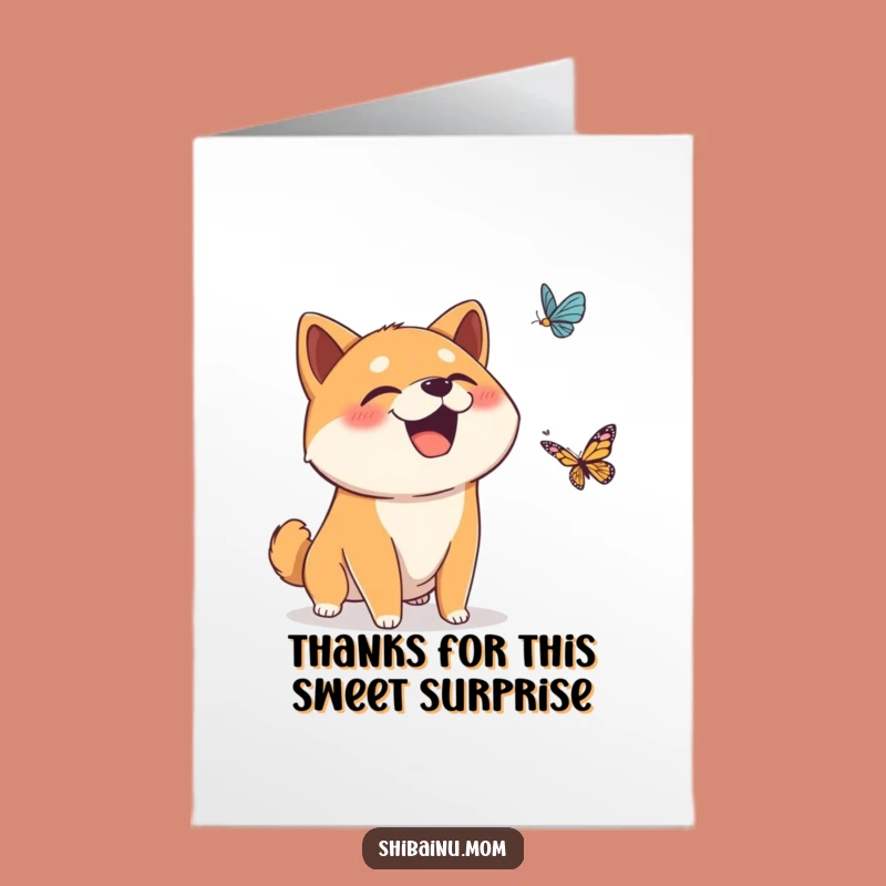 Free Printable Thank You Card: Giggling Shiba Inu, Funny Butterfly Gift