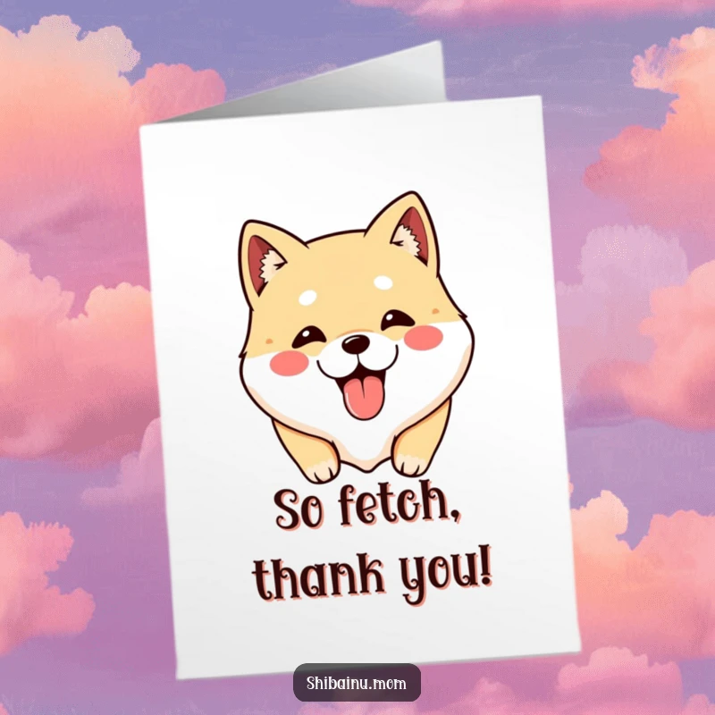 Funny Free Printable Thank You Card: Kawaii Shibainu face sticking tongue out, a downloadable, humorous way to express gratitude.