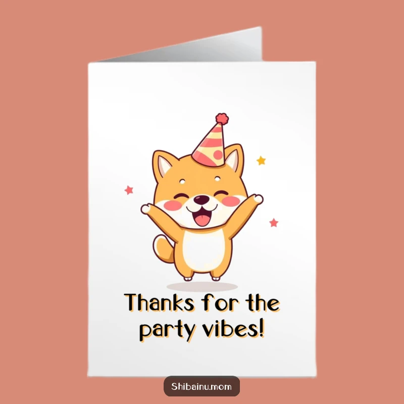 Free Printable Thank You Card: Party Shiba Inu, Excited Thanks, Sweet Downloadable Note