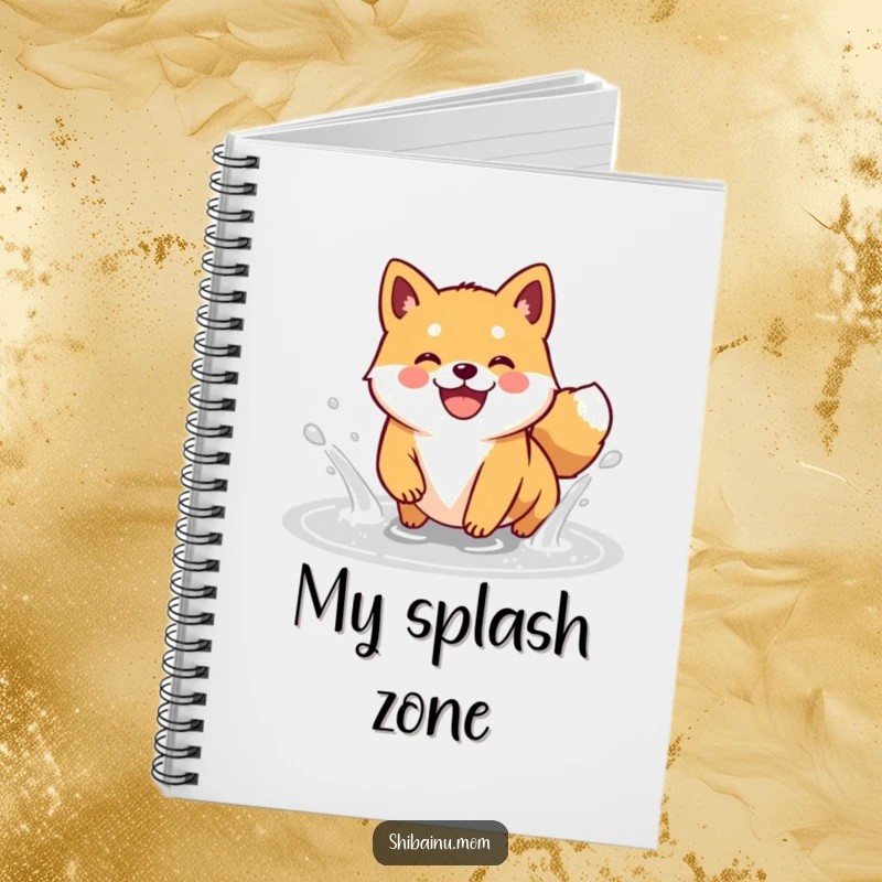Funny Kawaii Shiba Inu notebook featuring a happy doggle splashing in a puddle, ready to inspire creative writing and notes.