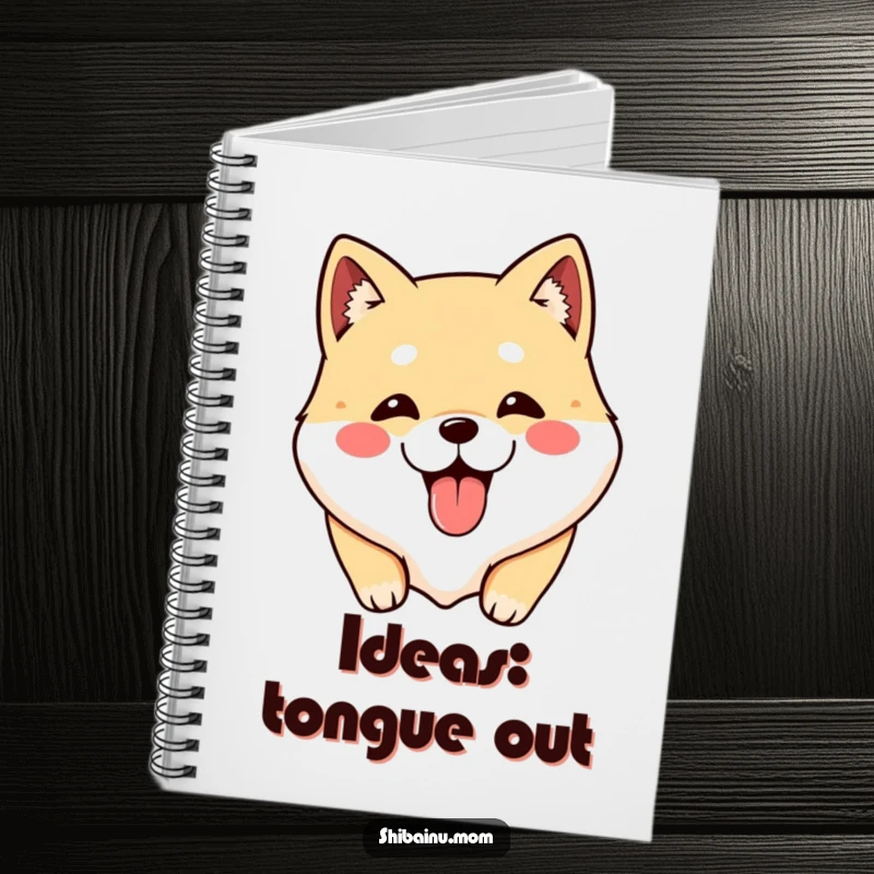 Funny Shibainu notebook with a kawaii dog face and tongue sticking out, designed for jotting notes playfully.