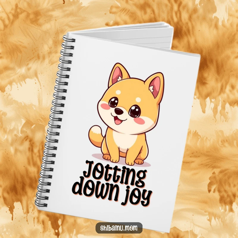 Funny Kawaii Shiba Inu Notebook, with big eyes and a tail wagging joyfully, ideal for notes.